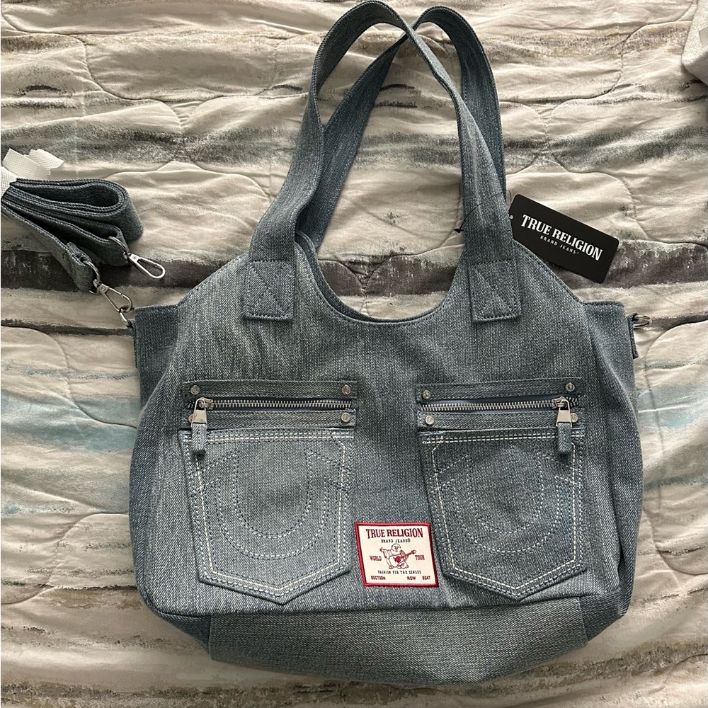 True Religion Blue Denim Tote with Pockets